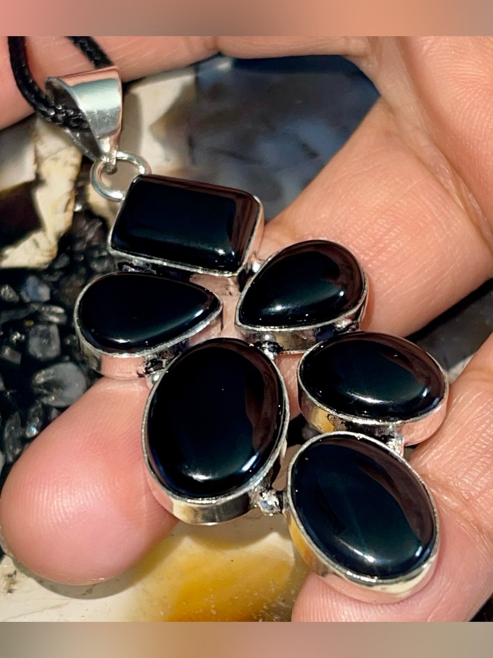 Multi- Stone Black Onyx Pendant 2 7/8”